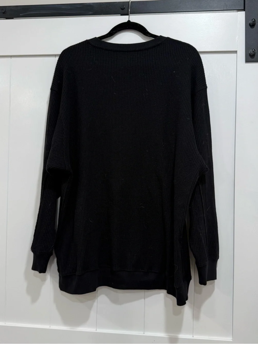 aerie Black Waffle-Knit Crew Sweatshirt